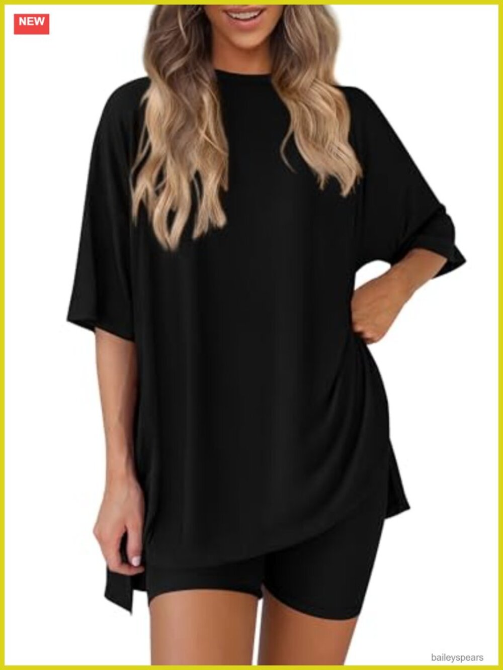 Two Piece Lounge Set Biker Shorts Oversized Tee Travel Outfit